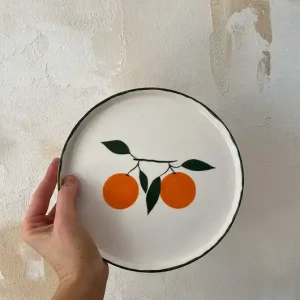 Tylko dziś Talerz porcelanowy z pomarańczami z zielonym rantem / 21 cm