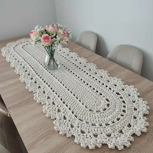 Najlepsza cena Bieżnik szydełkowy owalny ze sznurka bawełnianego 50cmx150cm