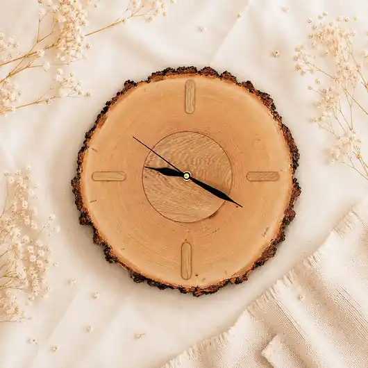 Dostępne od ręki Drewniany zegar plaster brzoza duży v2