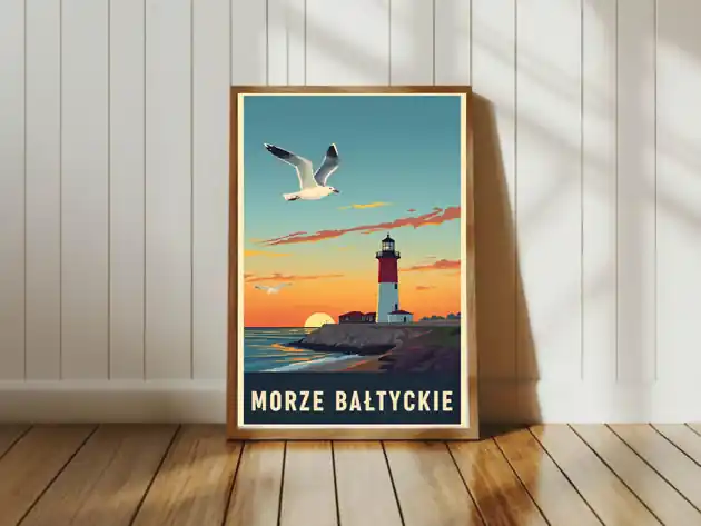 Wyjątkowa oferta PLAKAT MORZE Bałtyckie, Bałtyk ilustracja retro