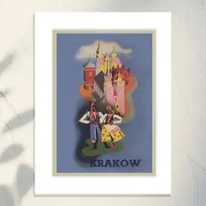 Druk z Passe-Partout; Ilustracja Krakowa na Niebieskim Tle Ostatnie sztuki