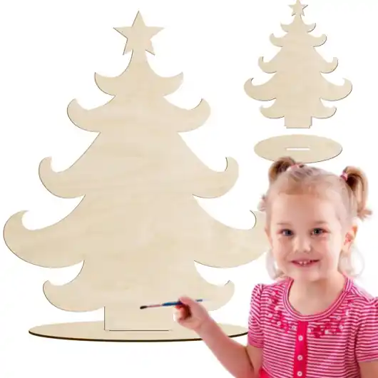 Wyjątkowa oferta Drewniana Choinka na Podstawce do Malowania Figurka Dekoracja Świąteczna