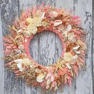 Nowość Wianek pink summer wreath, letni wieniec z muszlami, rozmiar 45 cm