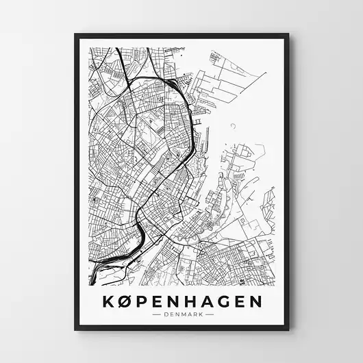 Plakat Kopenhaga - mapa Wysoka jakość