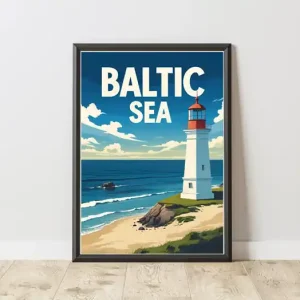 Bezpieczne zakupy PLAKAT retro Morze BAŁTYCKIE ilustracja plaża morski