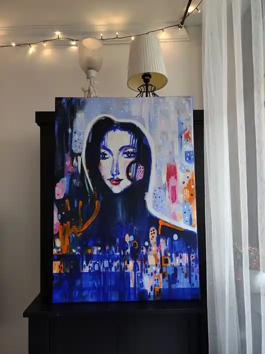 Kup online Obraz na zamówienie kupującego - Pani w krainie kropek - 100x70 cm