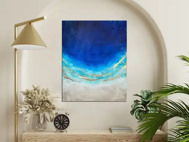 Granatowy obraz abstrakcyjny - obraz ze złotem Maldives XXII 40x50 cm Łatwy zwrot
