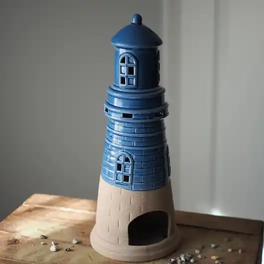Ceramiczna latarnia morska na tealight- niebieska, 37cm Bezpieczne zakupy