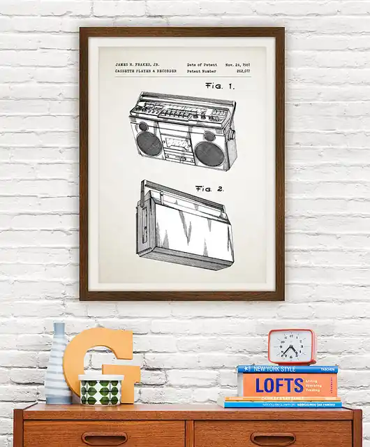 Zniżka Magnetofon boombox - patent - plakat 50x70 cm