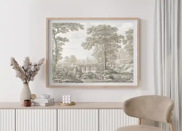 PLAKAT Toile de jouy, szara dekoracja, sztuka francuska Łatwy zwrot