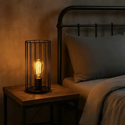 Loftowa lampka nocna do sypialni DAVOS LOFTczarna metalowa druciana Wyjątkowa oferta