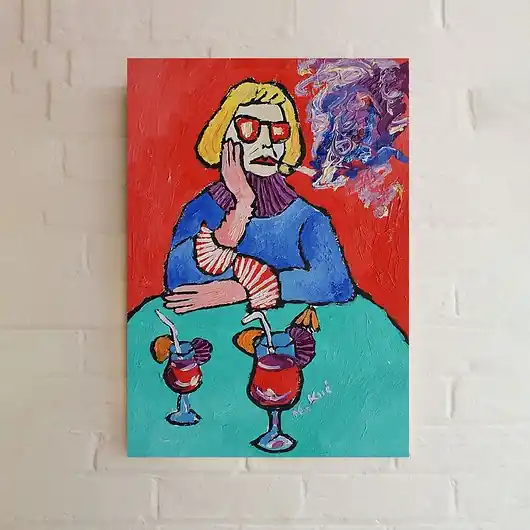 Hit sprzedaży Obraz fowizm dama babcia z drinkiem