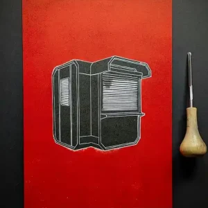 Dostępne od ręki Ręcznie drukowany linoryt "Nieczynne do odwołania" 21x30cm