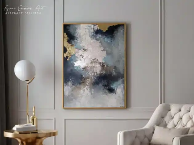 PULS ZIEMI Abstrakcyjny obraz ze złotem i srebrem, ręcznie malowany, 70x50 cm Kup teraz