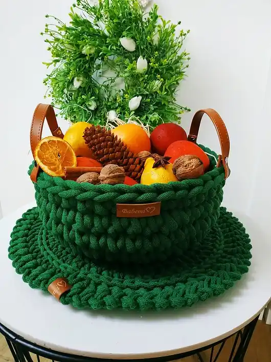 Rabat Świąteczny zielony kosz ze sznurka bawełnianego " Bowl Basket"