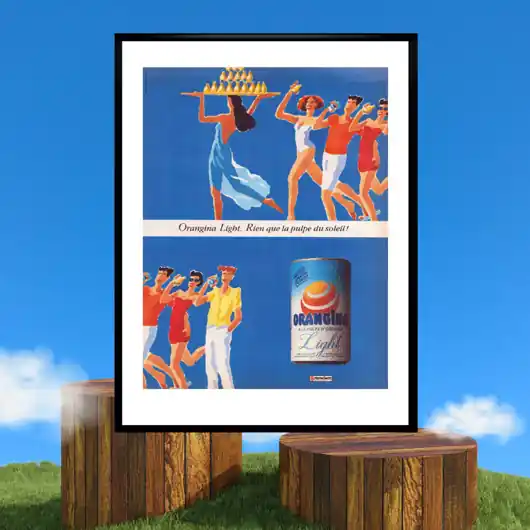 Plakat Oprawiona francuska reklama napoju ORANGINA LIGHT z 1991 r Taniej