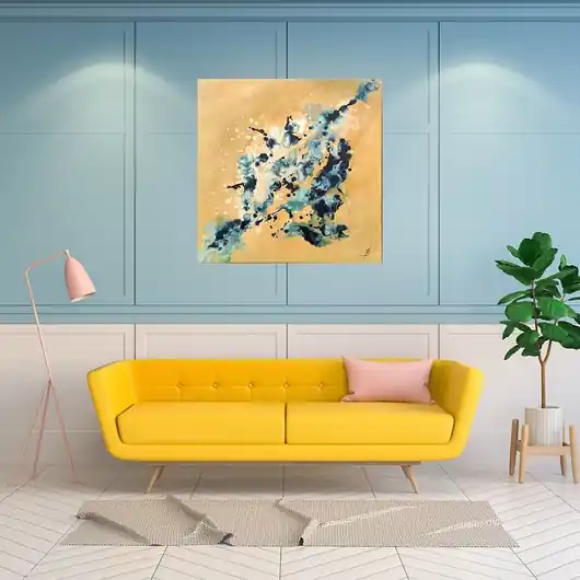 Zniżka POCZĄTEK I 80x80 cm Akryl na płótnie Duży obraz abstrakcyjny do salonu