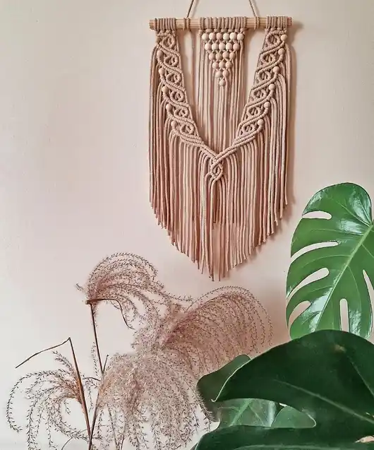Ograniczona ilość Delikatna makrama boho - perełka - beżowa