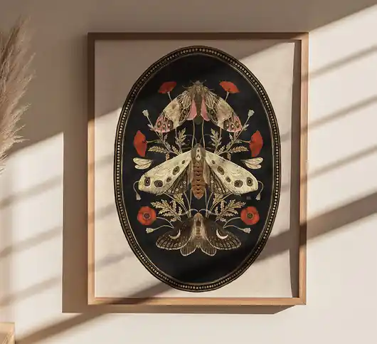 Cena promocyjna Ćmy i maki plakat, plakat botaniczny, plakat boho, plakat motyle ćmy