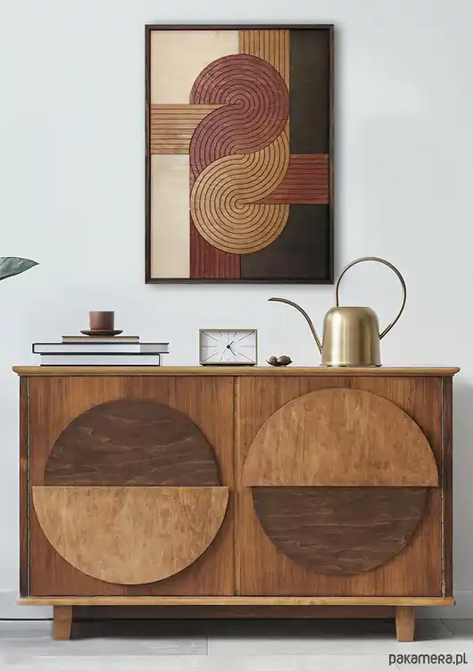 Kup online Drewniany obraz mid-century. "Węzeł sił". Drewniana dekoracja boho.