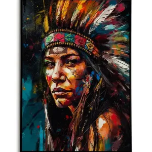 Plakat Indianka z pióropuszem, portret silnej kobiety w stylu Street Art Kup teraz