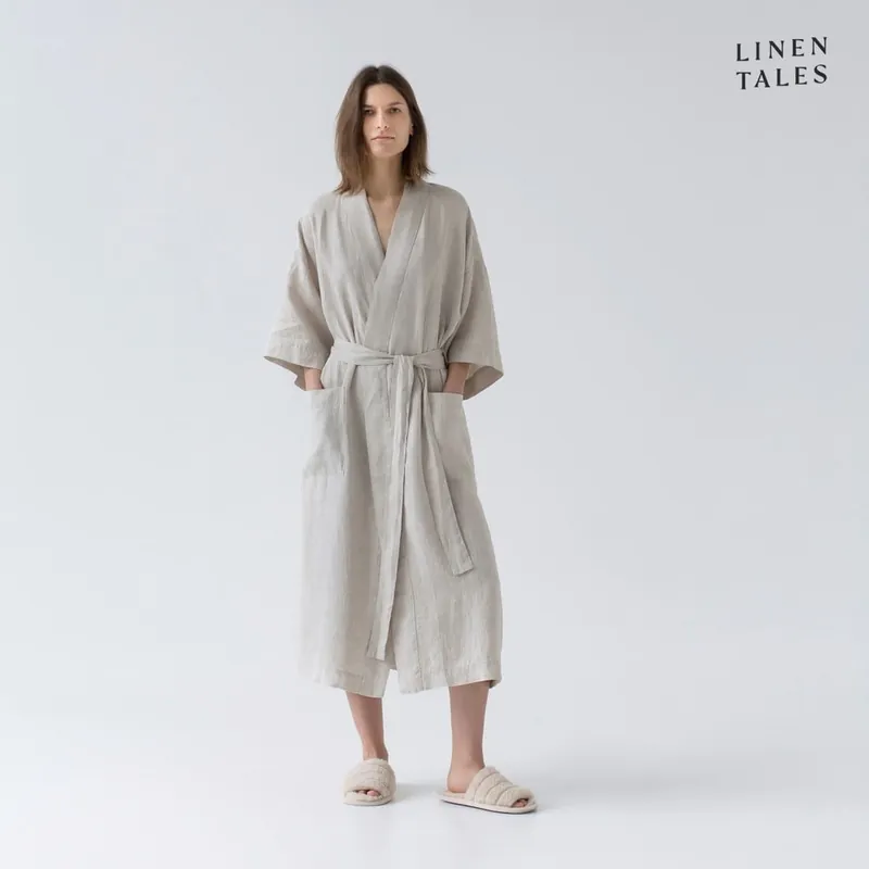 Kup online Beżowy lniany szlafrok w rozmiarze L/XL Summer – Linen Tales Bonami