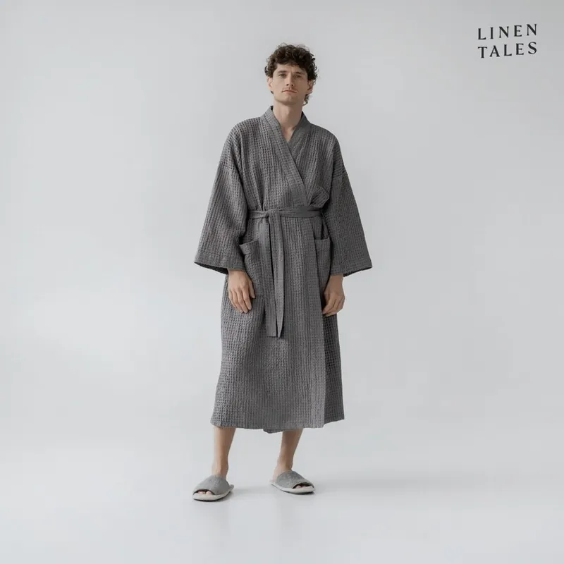 Obniżka ceny Ciemnoszary szlafrok w rozmiarze S/M Honeycomb – Linen Tales Bonami