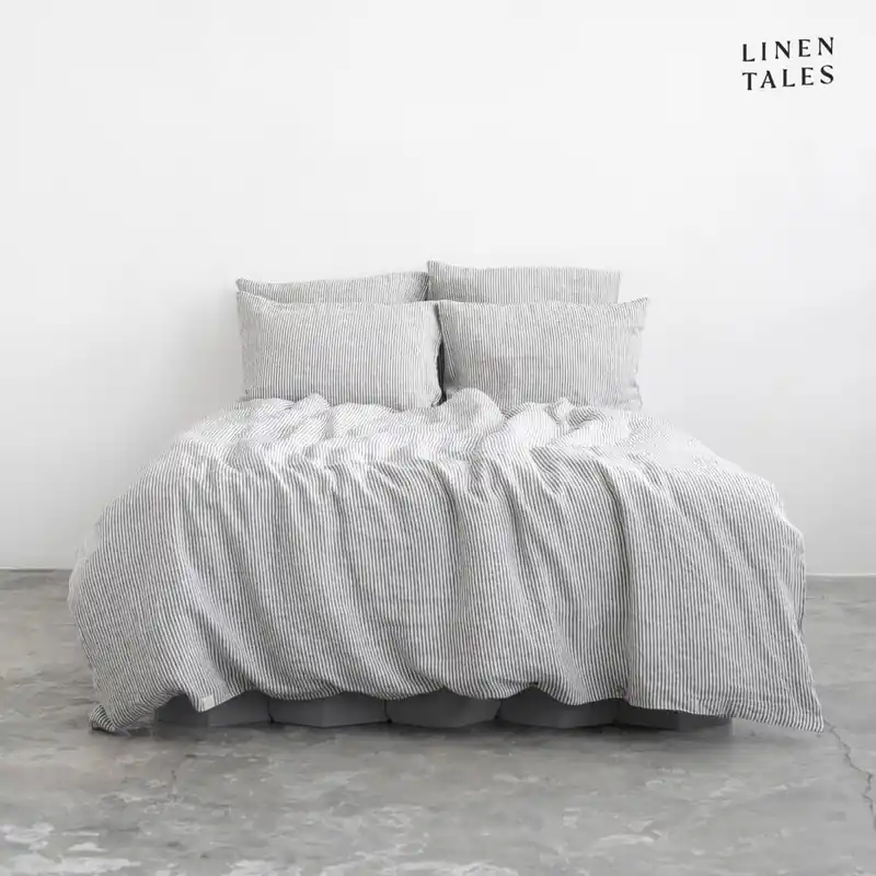 Ekspresowa dostawa Czarno-biała lniana pościel dwuosobowa 200x220 cm – Linen Tales Bonami