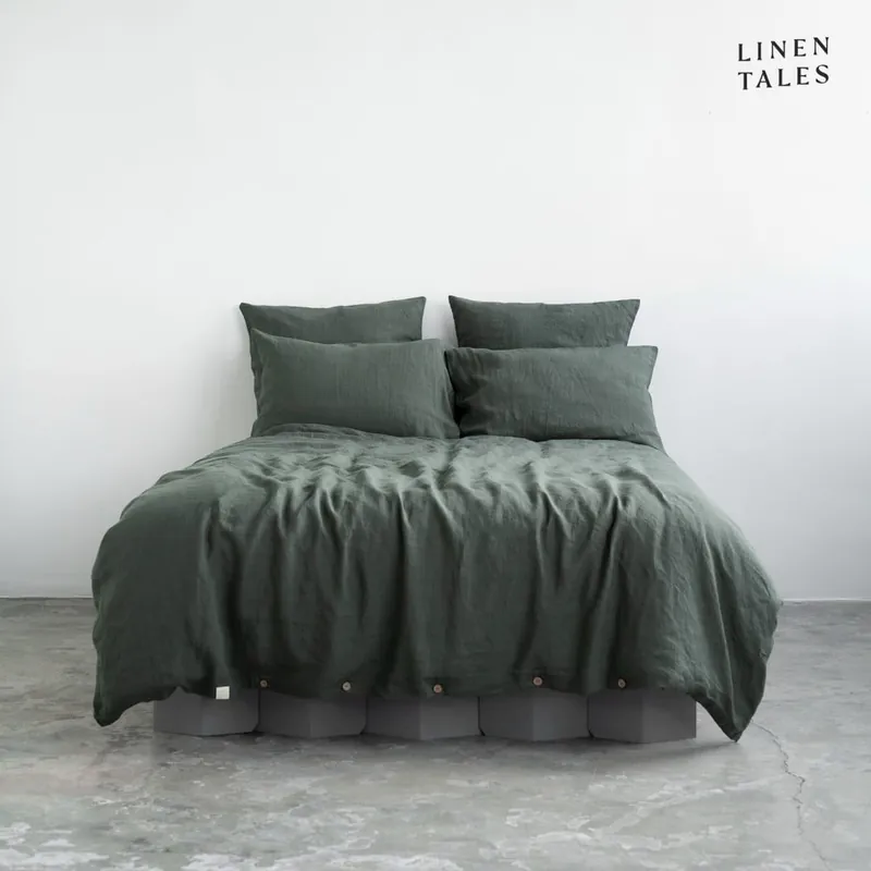 Ciemnozielona lniana pościel jednoosobowa 140x200 cm – Linen Tales Bonami Tani