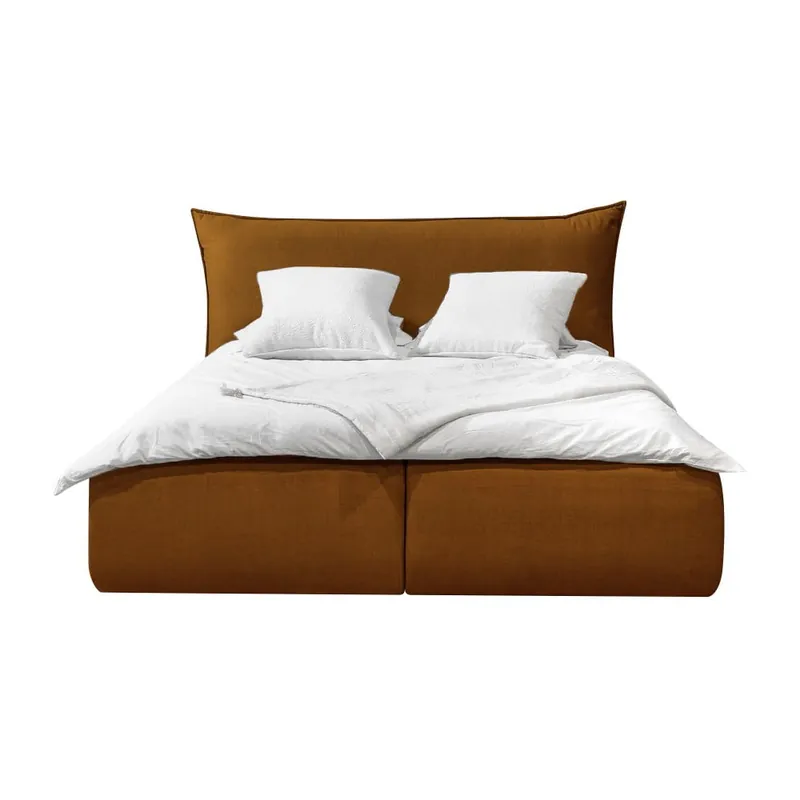 Tapicerowane łóżko dwuosobowe w kolorze ochry ze schowkiem i stelażem 180x200 cm Jade – Bobochic Paris Bonami Oferta czasowa