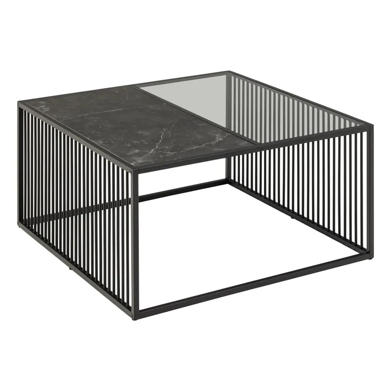 Czarny stolik ze szklanym blatem 80x80 cm Strington – Actona Bonami Oferta limitowana