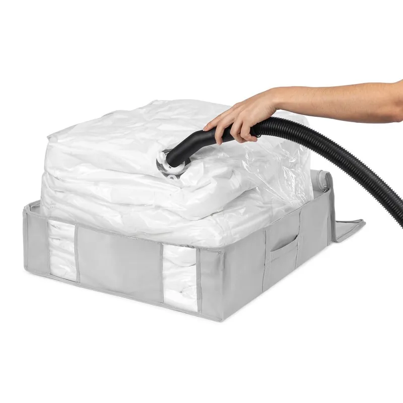 Bezpieczna płatność Tekstylny pojemnik do przechowywania ubrań próżniowy/usztywniany 56x56x16,5 cm Granit – Compactor Bonami