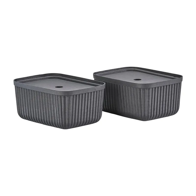 Cena promocyjna Czarne pojemniki zestaw 2 szt. z pokrywką 32x23x20,5 cm Pulp – Zone Bonami