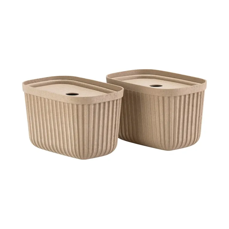 Zniżka Jasnobrązowe pojemniki zestaw 2 szt. z pokrywką 23x16x20,5 cm Pulp – Zone Bonami