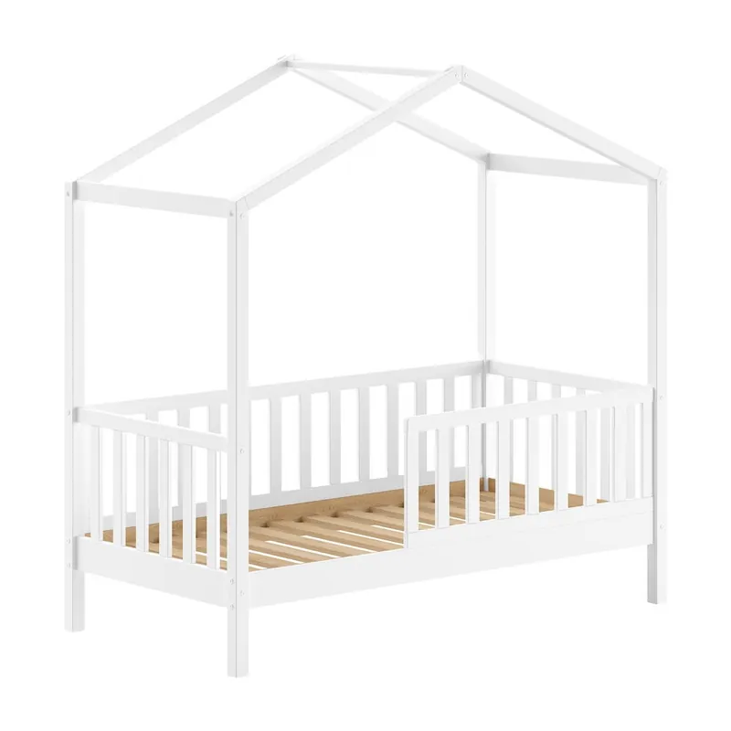 Najlepsza cena Białe łóżko dziecięce z litego drewna sosnowego w kształcie domku ze stelażem 70x140 cm DALLAS – Vipack Bonami