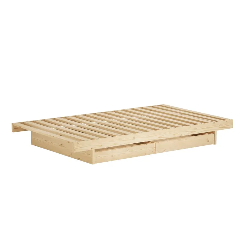 Naturalne łóżko dwuosobowe z litego drewna sosnowego ze schowkiem i stelażem 180x200 cm Kanso – Karup Design Bonami Najlepsza cena