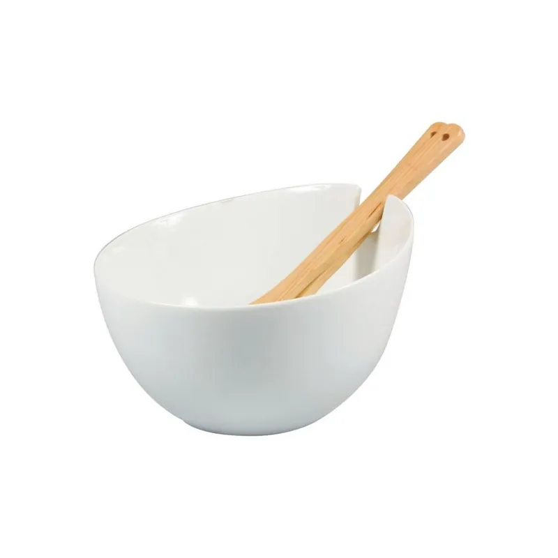 Szybka wysyłka Porcelanowa miska z drewnianą łyżką i widelcem Bonami