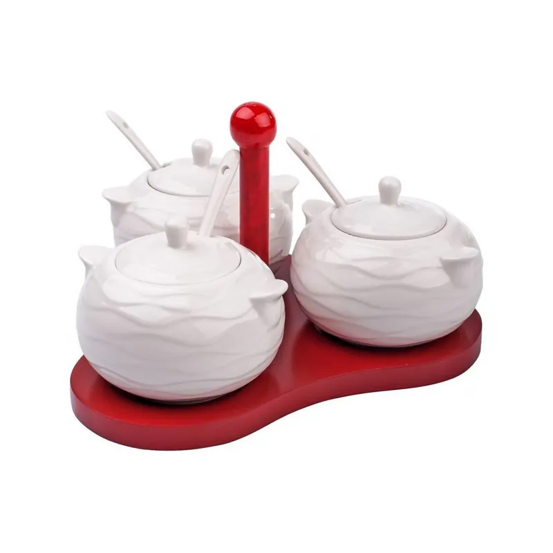 Wyjątkowa oferta Zestaw 3 pojemników ze stojakiem Bamboo Red Bonami