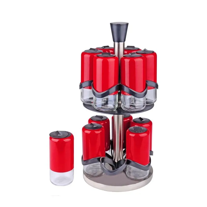 Zestaw 12 pojemników na przyprawy na obrotowym stojaku Lux Red Bonami Oferta czasowa