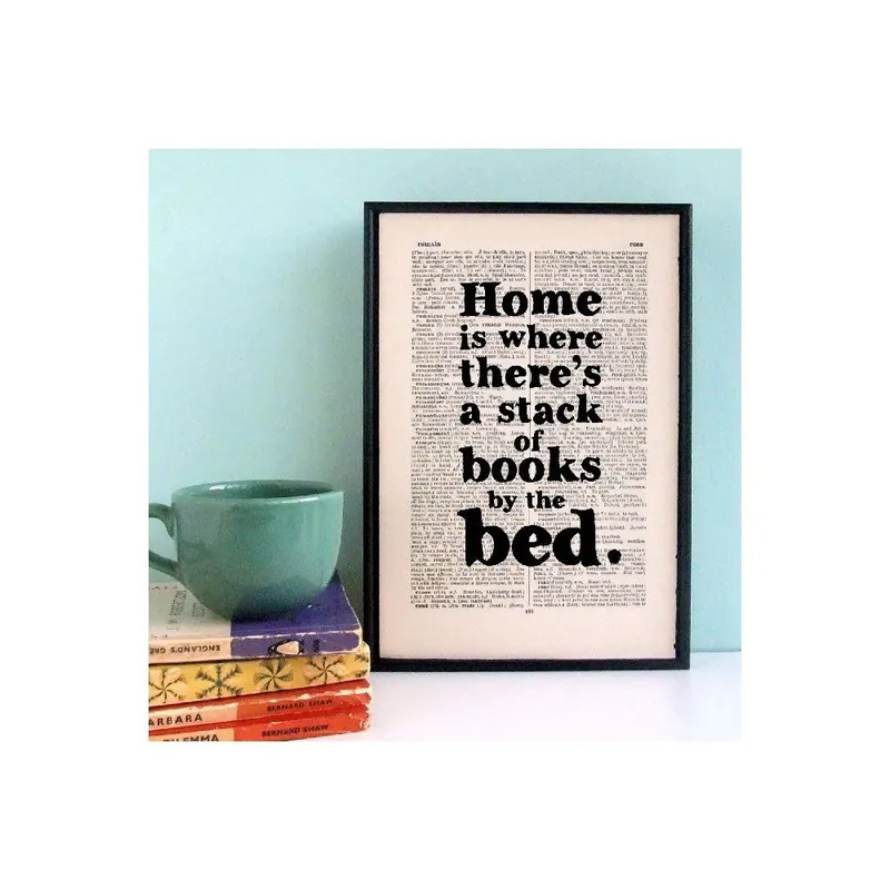 Tani Plakat w drewnianej ramie Home is a Stack of Books Bonami