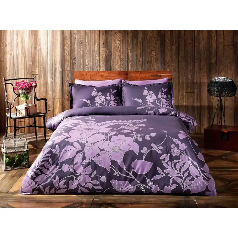 Niska cena Pościel z prześcieradłem Purple Flowers, 160x220 cm Bonami