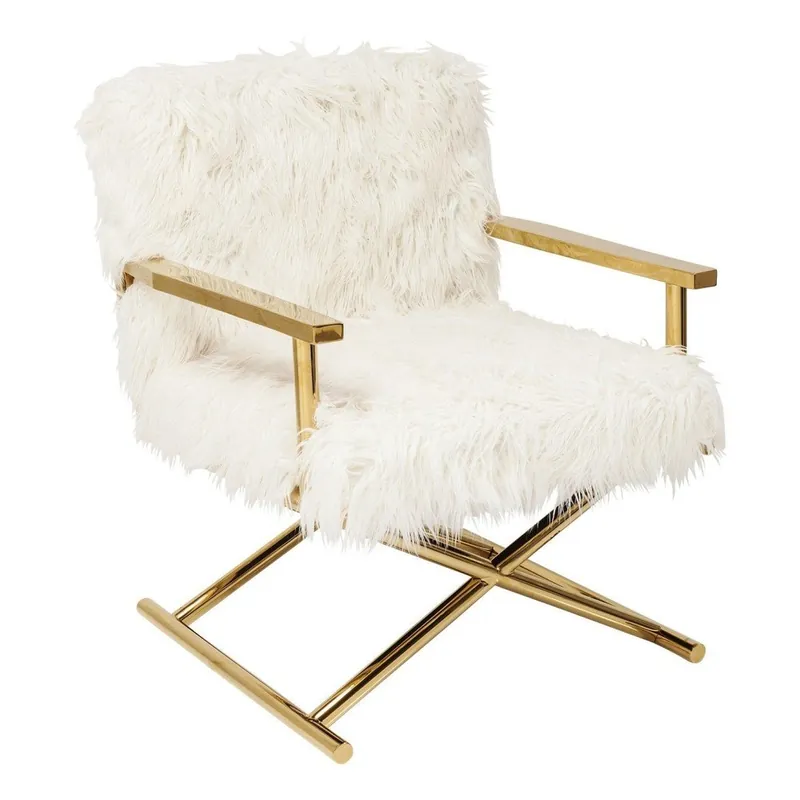 Rabat Biały fotel z detalami w złotej barwie Kare Design Mr Fluffy Bonami