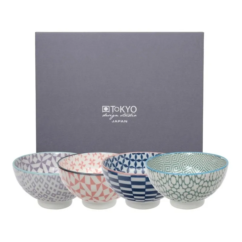 Komplet 4 porcelanowych misek do ryżu Tokyo Design Studio Geo Eclectic Bonami Rabat