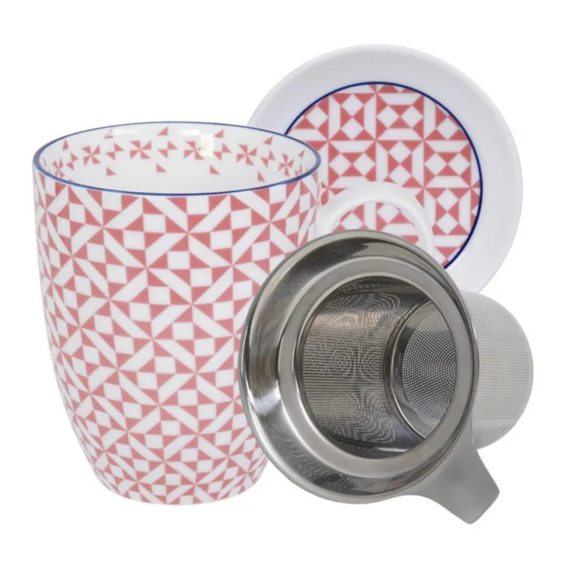 Dodaj do koszyka Różowo-biały kubek ze spodkiem i zaparzaczem do herbaty Tokyo Design Studio Geo Eclectic, 380 ml Bonami
