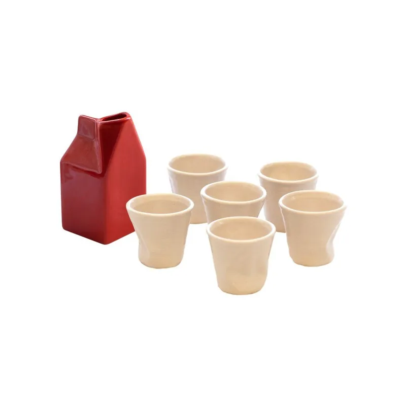 Czerwono-biały zestaw mlecznika i 6 filiżanek do espresso Kaleidos Milk Bonami Wybór klientów