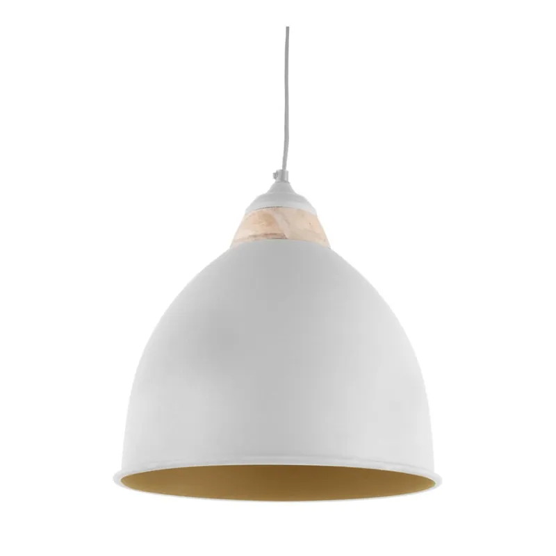 Oferta czasowa Biała lampa wisząca z drewnianymi elementami Leitmotiv Farm, ⌀ 30 cm Bonami