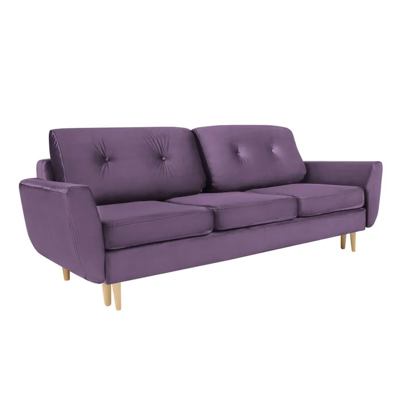 Niska cena Fioletowa rozkładana sofa 3-osobowa ze schowkiem Mazzini Sofas Silva Bonami