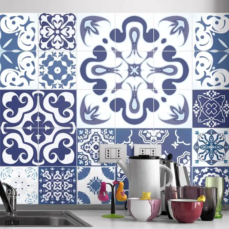 Bezpieczna płatność Zestaw 24 naklejek Ambiance Azulejos Polka, 120x100 cm Bonami