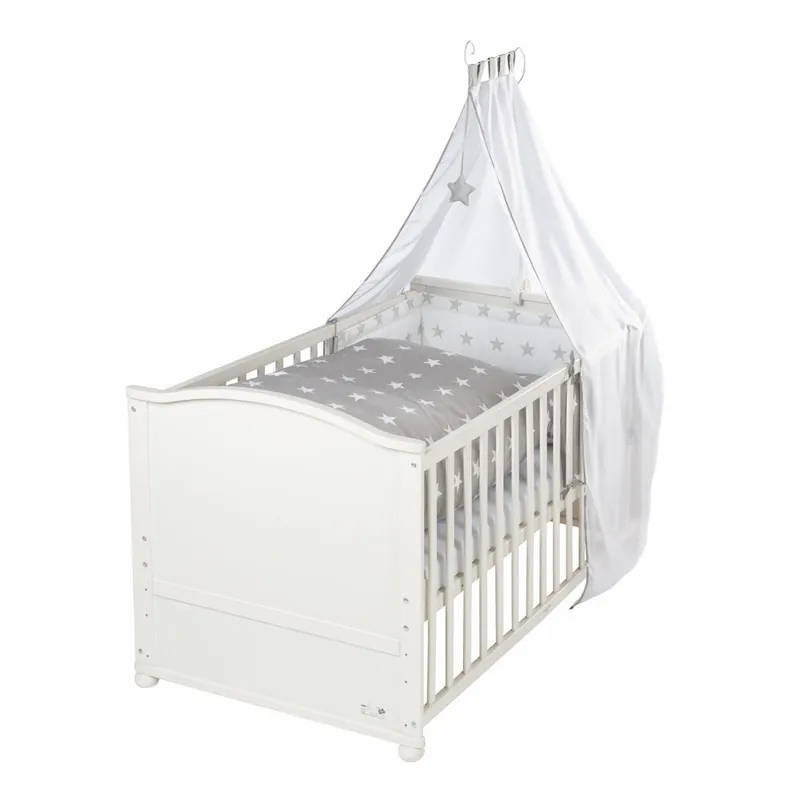 Taniej Białe łóżeczko z baldachimem i kompletem pościeli Roba Little Stars Cot, 70 x 140 cm Bonami