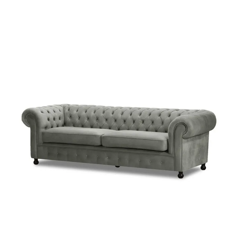 Promocja Szara sofa trzyosobowa Wintech Chesterfield Bonami